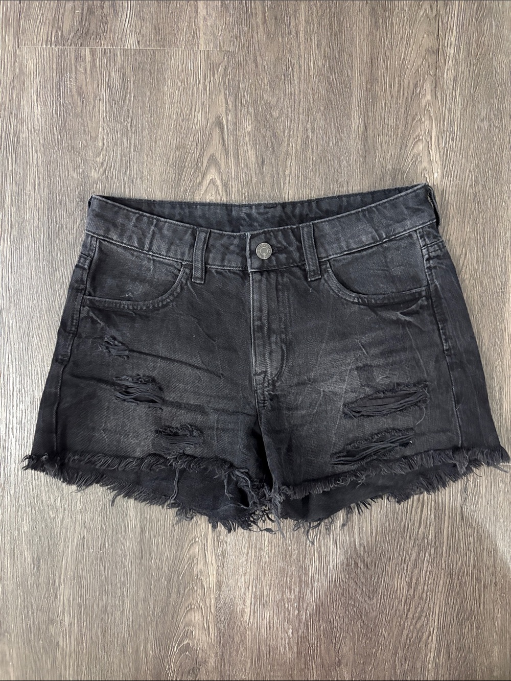 H&M Black Distressed Jean Shorts with Frayed Hem